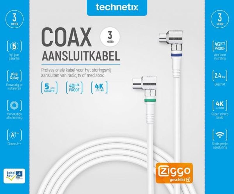 Coax aansluitkabel haaks