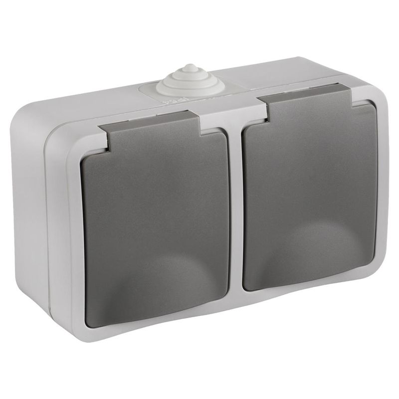 Opbouw contactdoos dubbel met randaarde spatwaterdicht