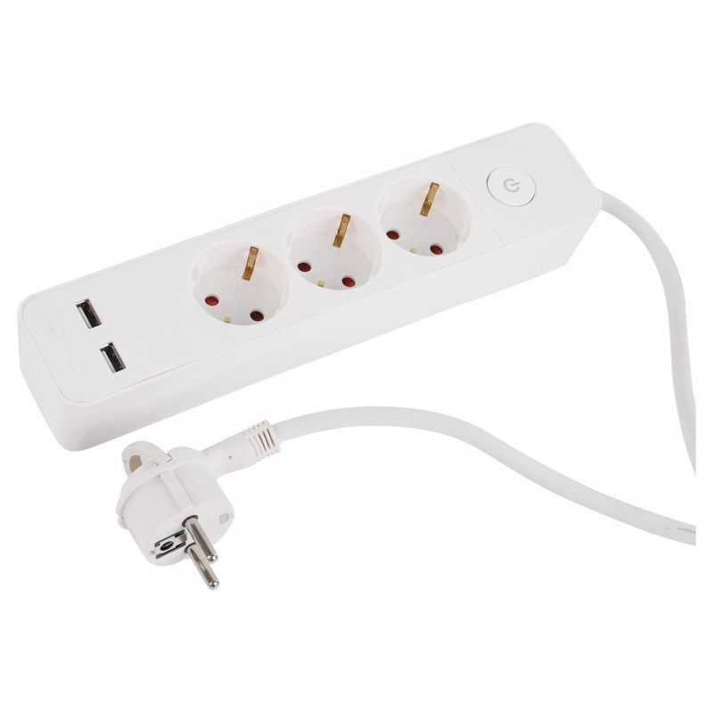 Tafeldoos met snoer 3-voudig met RA + USB + schakelaar 